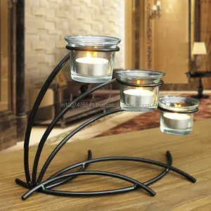 Sostenedor de vela del Metal con vidrio transparente-tiene Tealight 3 velas