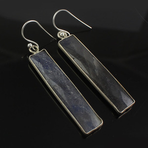 Finefashion, pendiente de plata de ley hecho a mano, zafiro azul, piedra preciosa, barra rectangular, ajuste de bisel, oro clásico para regalo de fiesta - Product Image 6