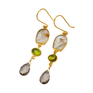 Peridoto dorado de cuarzo ahumado, Pendientes colgantes con gancho de alambre, joyería - Product Image 2