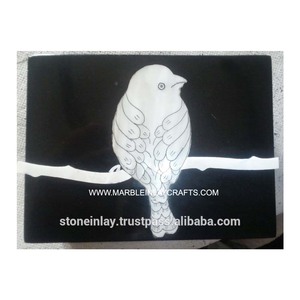 หินอ่อนสีดำฝังนกออกแบบกล่อง - Product Image 1