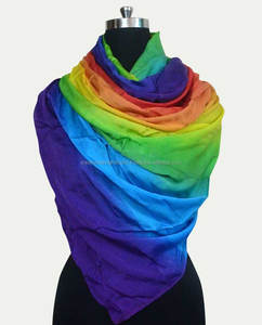 Écharpe en satin pur, couleur arc-en-ciel, tie-dye, pour femmes et filles - Product Image 2