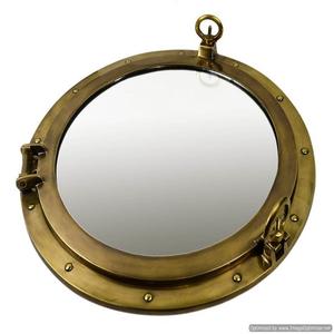 Ojo de buey de metal grande chapado en oro Diseño maravilloso Decoración de calidad de lujo Espejo de ventana antiguo de lujo en precio asequible - Product Image 1