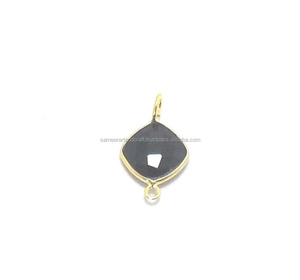 Onyx noir résultats de pierres précieuses forme de coussin Double bélière plaqué or à la main à facettes pendentif pendentif lunette connecteur - Product Image 5