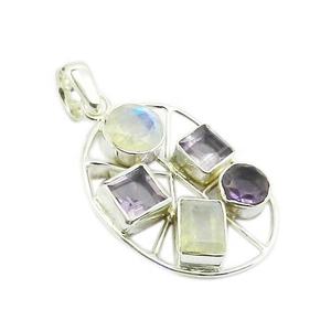 Venta al por mayor 925 plata esterlina amatista Multi piedra preciosa colgante collar hecho a mano plata fina joyería colgantes y dijes - Product Image 1