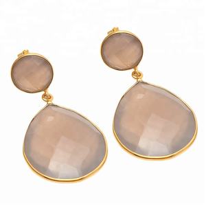 Venta al por Mayor de Piedras Preciosas de Calcedonia Natural con Corte Facetado en Plata de Ley 925 Chapada en Oro de 18K con Engaste de Bisel para Bodas y Fiestas - Product Image 3