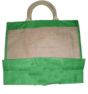 Sac fourre-tout en jute brodé d'étoiles Lowellcraft.com avec bordure verte, style bohème, fermeture ouverte, doublure Delhi - Product Image 2