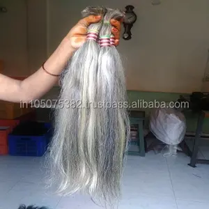 Cheveux indiens Remy, non traités, gris, pour temple