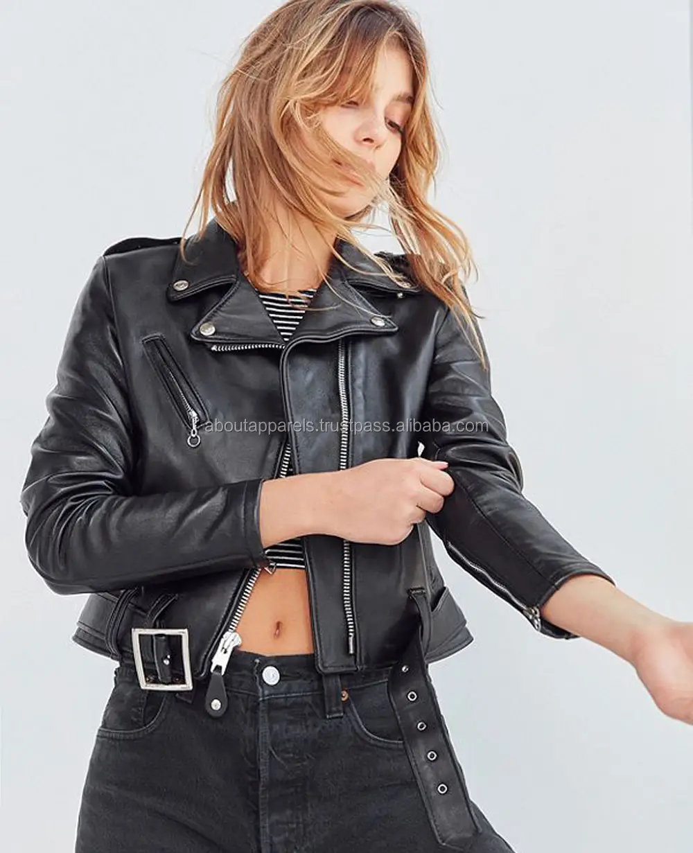 2021 nouvelle Arrivée De Broderie De Moto Veste En Cuir pour Femmes En Cuir Véritable, Schott Perfecto Court Moto Veste En Cuir