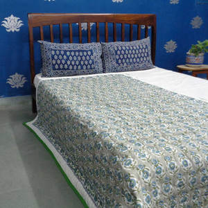 New Phool <b>Grey</b> Jaipur Hand Block Printed Twin Quilts Bedsheets Organic Cotton Eco-Friendly Washable Reversible Low Price for - Product Image 3