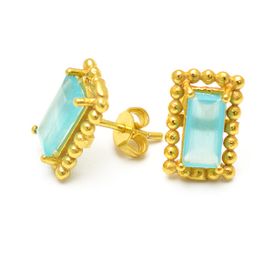 Gemstone Aqua Chalcedony Rectangle Cut 925 <b>Sterling</b> <b>Silver</b> Prong Setting <b>Stud</b> Jewelry <b>Earrings</b> Fashionable <b>Earring</b> for Women - Product Image 1