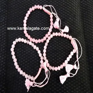 Cuentas de cuarzo rosa de piedras preciosas con hilo de algodón Pulseras de cuarzo ajustables para hombres y mujeres