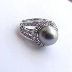 Черное жемчужное кольцо с бриллиантами 18 карат, белое золото, лучшие продажи, классический дизайн, черное жемчужное кольцо, золотые украшения для женщин, праздничное Золотое кольцо