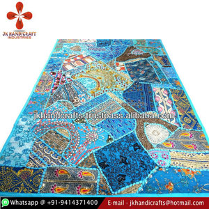 Espejo bordado a mano azul trabajo algodón Patchwork colgante de pared - Product Image 1
