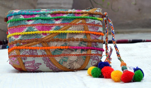 <b>Boho</b> Hand Clutch <b>Bag</b> Hippie Gypsy Handmade <b>Bag</b> Indian Coins Clutch Shoulder <b>Bag</b> with Pom Pom Tassel Accessory - Product Image 3