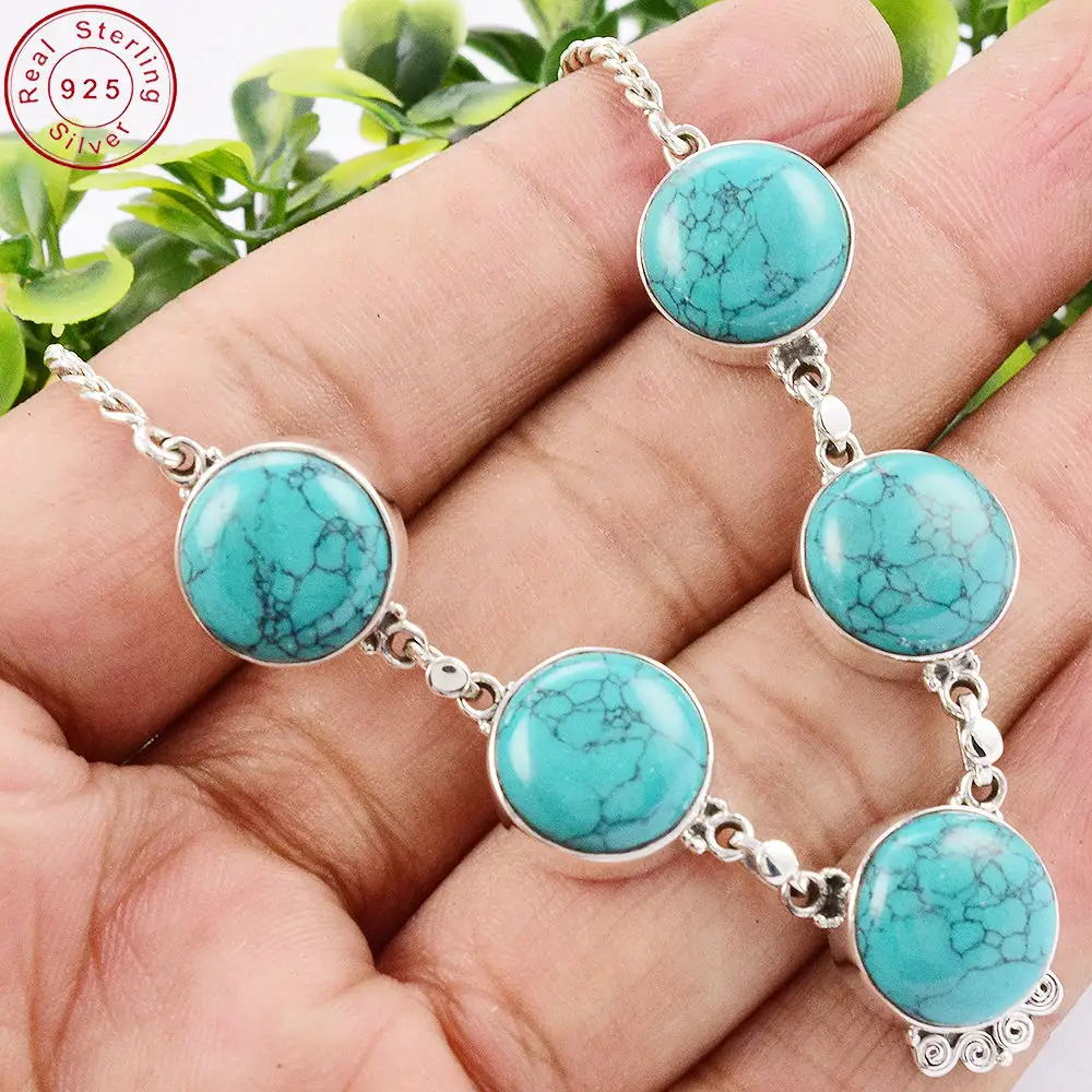 Collier en argent sterling 925 fait à la main pour femmes, avec pierres précieuses de turquoise, bijoux en argent indien