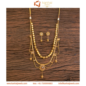 Buy Antique Gold Plated Mala Long Necklace <b>Set</b> 18291 Fashion Jewellery Wholesalers in India - Product Image 2