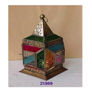 Unique Design Antique Brass & <b>Glass</b> Tealight Lantern With Multi Color Wall Hanging Pot for Party & Event - Product Image 1