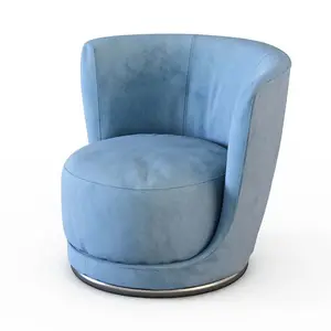 Italyan oturma odası mavi döner tam deri tek koltuk sandalye