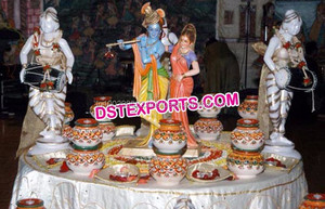 Seigneur Radha Krishna Statues en fibre de verre Décorations d'événements de mariage durables modernes Fabricant de couleurs personnalisées - Product Image 5