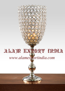 Iluminación antigua Cristal y metal dorado Huracanes Portavelas Elegancia brillante Brillante Como Portavelas de diamante - Product Image 2