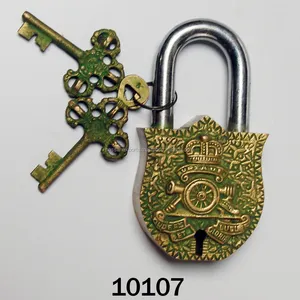 ANTIQUE BRASS LOCK WITH CROWN EMBOSSED ANTIQUE FINISH