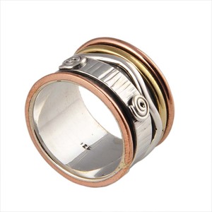 Wholesale Shree Jaipur Silver 925 Sterling Silver Three Tone Classic Bezel Setting <b>Spinner</b> <b>Ring</b> with Spiral Swirl Fidget Design - Product Image 2