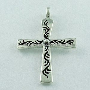 <b>Cross</b> <b>Charm</b> Pendant Oxidised 925 Sterling Silver Plain Silver Jewelry Wholesaler & Manufacturer India - Product Image 1