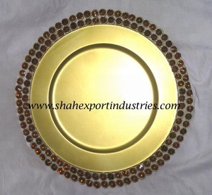 Plato Redondo de Acero Inoxidable Plateado Pulido, Hecho a Mano, con Borde de Cuentas de Cristal, para Decoración de Mesa de Boda, Camping, Vajilla - Product Image 4