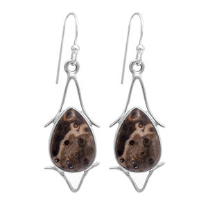 Pear Shape Brown Obsidian Gemstone 925 <b>Sterling</b> <b>Silver</b> Dangle Earrings jewelry Fashionable Earring For Wedding Gift For Women. - Product Image 1