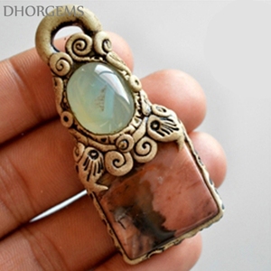 Vente en gros de collier pendentif en pierre d'argile polymère naturelle Labradorite en cristal avec breloques en diamant et perle - Product Image 1
