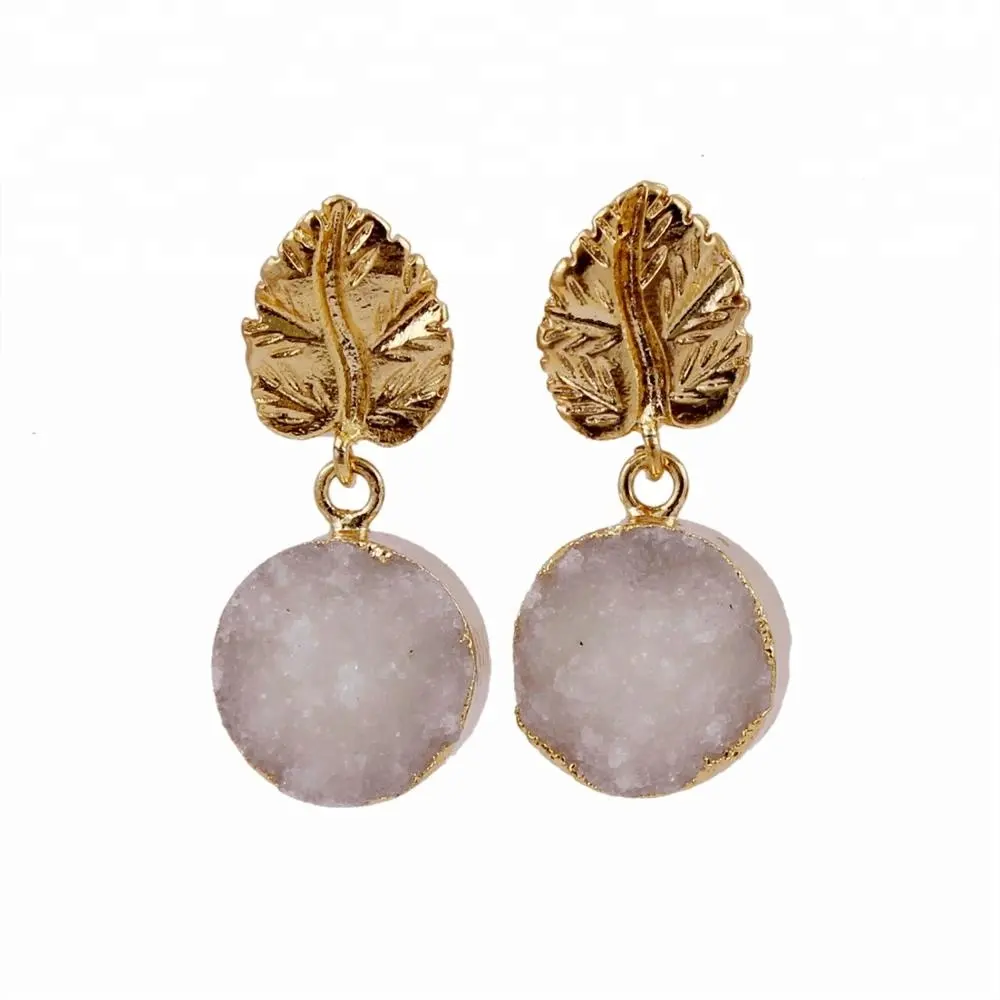 Beautiful Agate Druzy gemstone dangle earrings gold plated indian jewelry