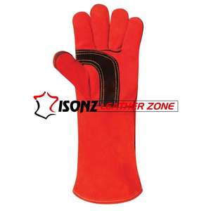 Gants de Soudage Tig Rouge de 16 Pouces, Cuir Véritable Fendu de Vache, Résistant à la Chaleur, Enduit de Latex, Anti-Coupure, Anti-Impact, Double Paume de Sécurité - Product Image 2