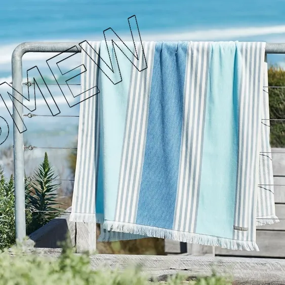 COTTON HOUSE LISBON BEACH TOWEL - BLUE / STONE / WHITE