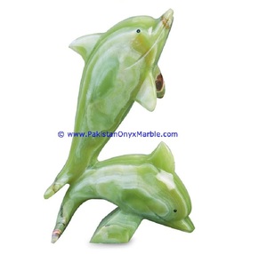 Vente en gros de statues de dauphins doubles en onyx multicolores, sculptures d'animaux sur le thème de l'amour élégant en pierre - Product Image 3