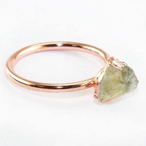 Natural Rough Raw Aquamarine Gemstone Ring 18k Rose Gold Electroplating Ring Handmade Unisex Brass Ring - Product Image 2