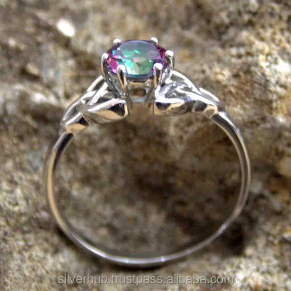 Pengaturan cabang 925 cincin perak murni batu permata Topaz mistik Midi dapat ditumpuk cincin Cluster keabadian grosir perhiasan India