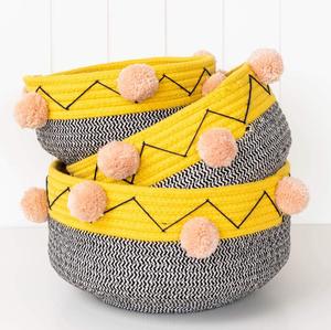 Handmade Collapsible Nursery Organizer <b>Storage</b> <b>Basket</b> Set Woven From Cotton Rope <b>Fabric</b> - Product Image 1