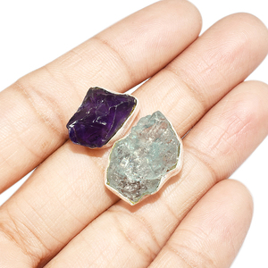 Anillos de Plata de Ley con Aguamarina y Amatista Auténticas, Hechos a Mano, Estilo Bohemio, con Engaste de Bisel, Joyería Shri Ashapura, Certificados por Terceros - Product Image 4