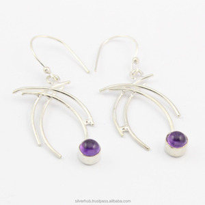 ต่างหู925หยดน้ำเงินสเตอร์ลิงทำด้วยมืออัญมณีอเมทิสต์ธรรมชาติสำหรับผู้หญิงสำหรับงานแต่งงานและงานเลี้ยง - Product Image 3