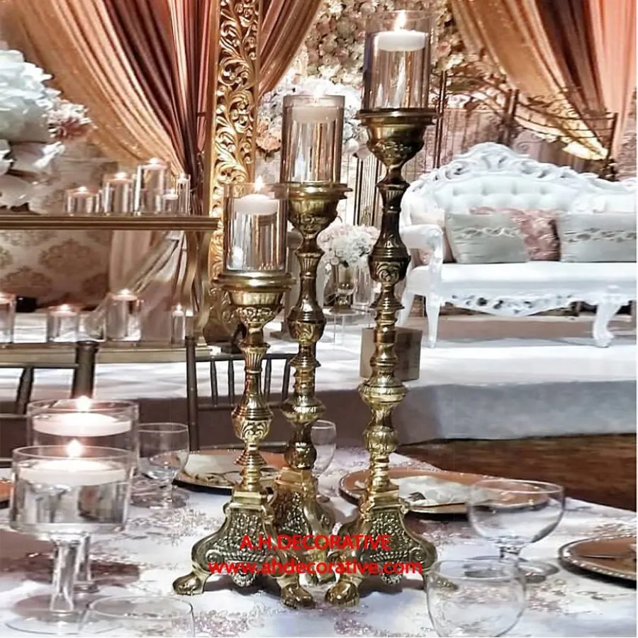 Suporte de velas de alumínio, suporte de velas de prata para pilar, design elegante, venda quente, suporte de velas de mesa, preço baixo