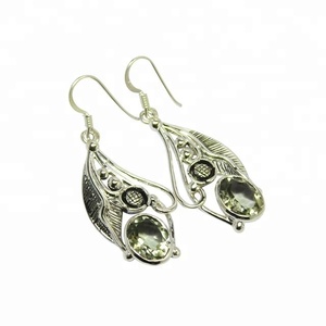 Boucles d'oreilles exclusives en pierres précieuses améthyste verte vintage bijoux en argent sterling 925 massif cadeau de mariage ou de fête parfait pour elle - Product Image 1