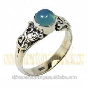 Nuevo diseño de moda Calcedonia Piedra preciosa Eternidad Vermeil Anillo Indio Hecho a mano Joyería de plata Mayorista y proveedores - Product Image 2