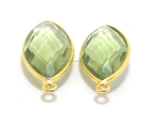 Piedra preciosa de amatista verde, fianza única, fabricación de joyas chapadas en oro, forma de marquesa, bisel facetado, Conector de piedra natal, estilo de encanto - Product Image 2