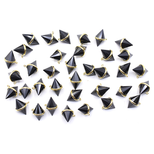 Handmade <b>Black</b> <b>Onyx</b> Pendant with Gold Plated Cone Shape Bezel 14K & 18K Sterling Silver Jewelry Making Accessory - Product Image 3