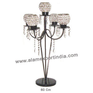 Meilleure vente candélabre antique en fer forgé nouveauté boule de cristal décor de table noir fini pour la table de mariage à la maison - Product Image 1