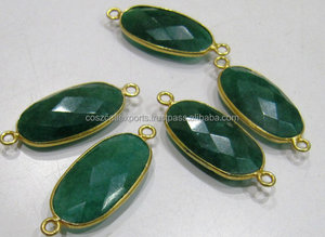 Conector Briolette Esmeralda chapado en oro de doble bucle, forma ovalada, bisel de piedras preciosas, colgante teñido para ocasión de boda o colgantes de dijes - Product Image 3