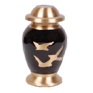 Urnas de cremación para cenizas funerarias, recuerdo de oro real y pájaro negro para mascotas, Metal, latón/aluminio - Product Image 1