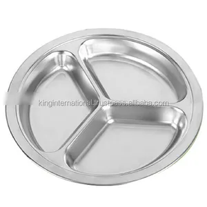 Stainless Steel king international Square Mess Fast Food Tray With Six Section dinner plate 4 compartment plate Round dinner