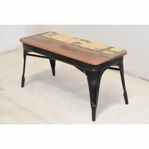 High Quality Wooden Antique Industrial Rectangular Shape Recycled Wood Top and Iron Legs Center Table for Restaurant and Home