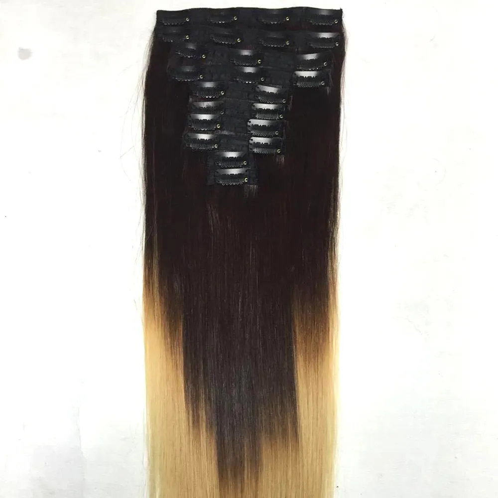 Stuks Clip In Menselijk Haar Uitbreiding Onverwerkte 140G 7 Set Stuks En 10 Set Ombre Kleur Remy Haar Indische hair Machine Dubbele Inslag